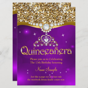 Convites Quinceanera 15 Birthday Roxo Glitter Dourado