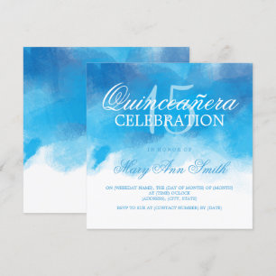 Convites Quinceanera 15 Birthday Summer Blue Watercolor