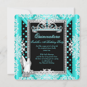 Convites Quinceanera 15 Birthday Teal Blue Spots Black