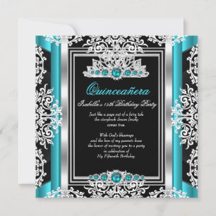 Convites Quinceanera 15 Birthday Teal Pearl Prata Preto