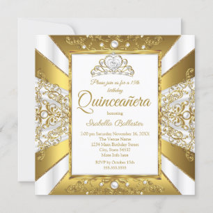 Convites Quinceanera 15 Birthday White Dourado Pearl Tiara