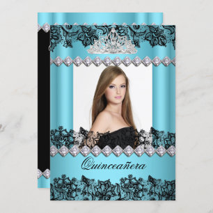 Convites Quinceanera 15 Blue Black Lace Foto