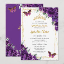 Quinceañera 15 Borboleta Floral Roxa Escura