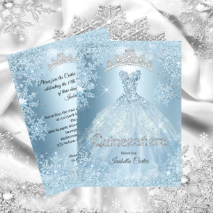 Convites Quinceanera 15 Cinderela Floco de Neve Azul