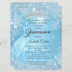Convites Quinceanera 15 Cinderella Blue Snowflake Winter