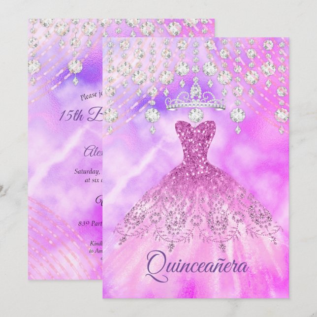 Convites Quinceanera, 15 de Festa de aniversário de vestime (Frente/Verso)