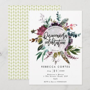 Convites Quinceanera 15 de penas florais