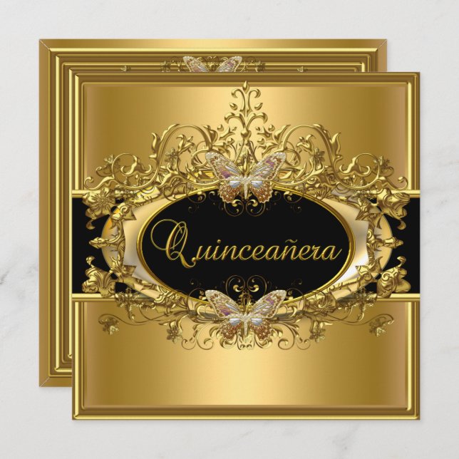 Convites Quinceanera 15 Dourada Black Girls (Frente/Verso)