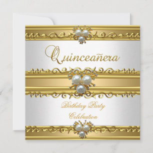 Convites Quinceanera 15 Elegante Branca Dourada Joia