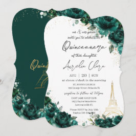 Convites Quinceañera 15 Emerald Green Floral Eiffel Paris
