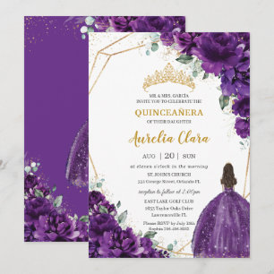 Convites Quinceañera 15 Escuro Roxo Dourado