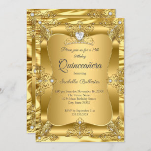 Convites Quinceanera 15 Festa de aniversário Dourada Gems T