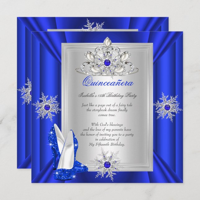 Convites Quinceanera 15 Festas de aniversário de salto azul (Frente/Verso)