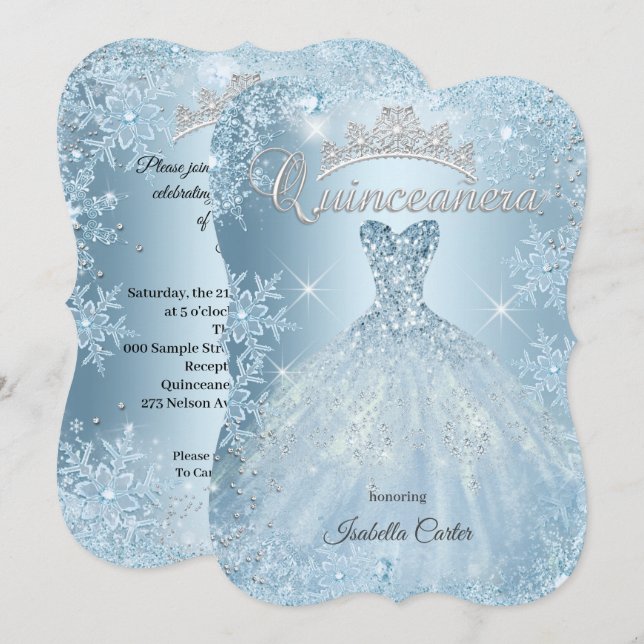 Convites Quinceanera 15 Icy Blue Winter (Frente/Verso)