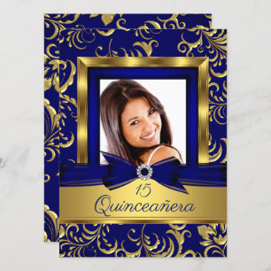 Convites Quinceanera 15 Marinho Blue Dourado Foto