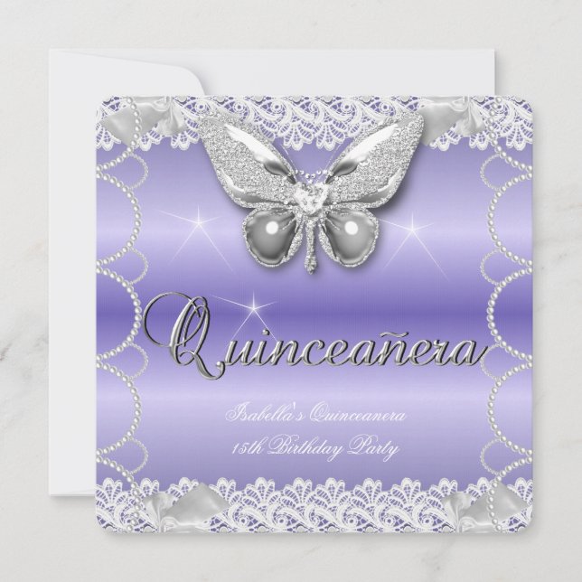 Convites Quinceanera 15 Mauve Lace Butterfly Partido (Frente)
