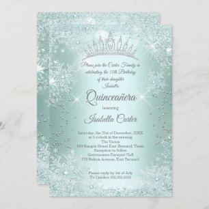 Convites Quinceanera 15 Mint Teal Snowflake Winter