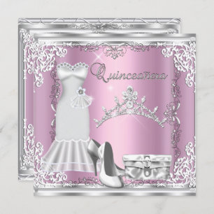 Convites Quinceanera 15 Pink Silver Diamond Tiara