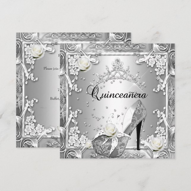Convites Quinceanera 15 Prata Festa de aniversário (Frente/Verso)