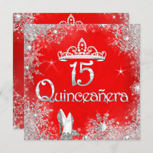 Convites Quinceanera 15 Red Silver Snowflakes Partido 2