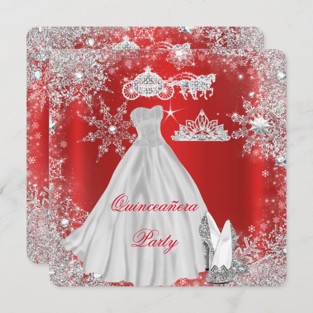 Convites Quinceanera 15 Regal Festa de aniversário Vermelha (Frente/Verso)