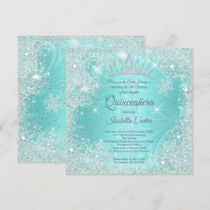 Convites Quinceanera 15 Teal Snowflake Winter Wonderland