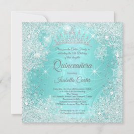 Convites Quinceanera 15 Teal Snowflake Winter Wonderland