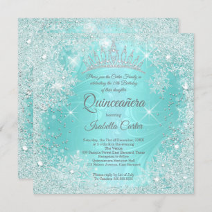 Convites Quinceanera 15 Teal Snowflake Winter Wonderland