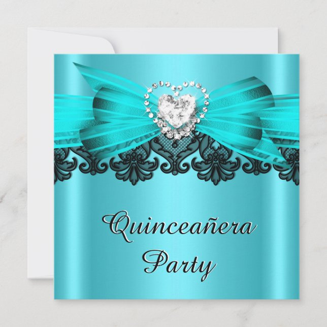 Convites Quinceanera 15 Teal White Lace Partido 2 (Frente)