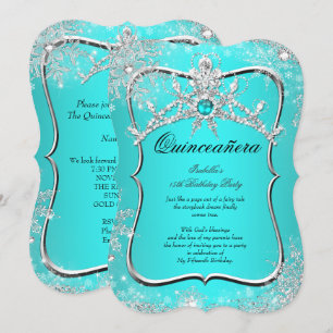 Convites Quinceanera 15 Winter Wonderland Aqua Pearl
