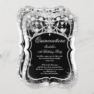 Convites Quinceanera 15 Winter Wonderland Black Silver