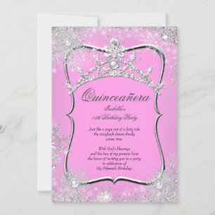Convites Quinceanera 15 Winter Wonderland Silver Pink