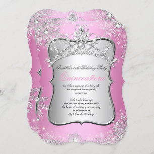 Convites Quinceanera 15 Winter Wonderland Silver Pink