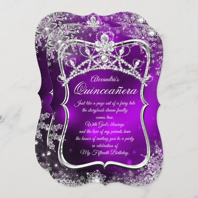 Convites Quinceanera 15 Winter Wonderland Silver Puro (Frente/Verso)
