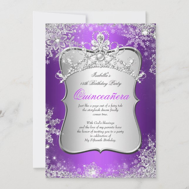Convites Quinceanera 15 Winter Wonderland Silver Puro (Frente)