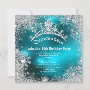 Convites Quinceanera 15 Winter Wonderland Silver Teal