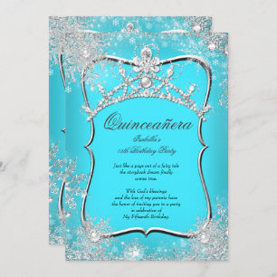 Convites Quinceanera 15 Winter Wonderland Silver Teal