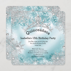 Convites Quinceanera 15 Winter Wonderland Silver Teal 2