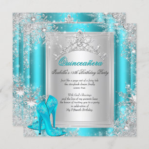Convites Quinceanera 15 Winter Wonderland Teal Aqua