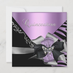 Convites Quinceanera 15 Zebra Lilac Púrpura Prata Negra