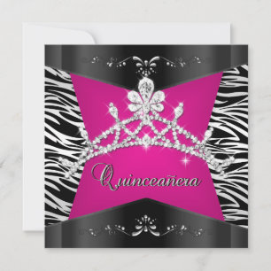Convites Quinceanera 15 Zebra Pink Prata Preta Tiara