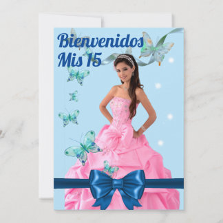Convites QUINCEAÑERA 15th BIRTHDAY CARD, BLUE BUTTERFLY