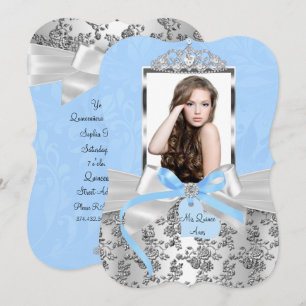 Convites Quinceanera 1 - Rosa do Arco de Prata Azul Elegant