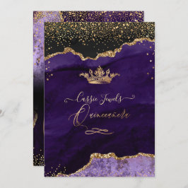 Convites Quinceanera, Agato Roxo Faux Dourada Confetti