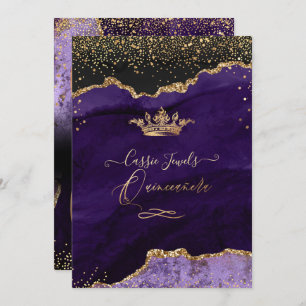 Convites Quinceanera, Agato Roxo Faux Dourada Confetti