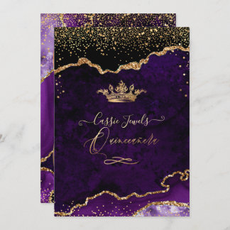 Convites Quinceanera, Agato Roxo Faux Dourado Confetti Invi
