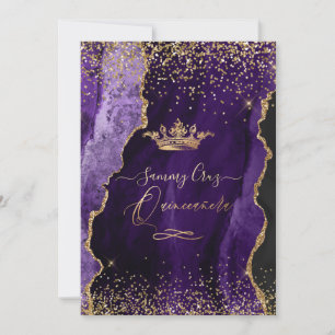 Convites Quinceanera Agato Roxo Faux Poeira Dourada