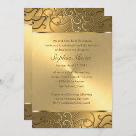 Convites Quinceanera All Dourado Filigree Swirl Border