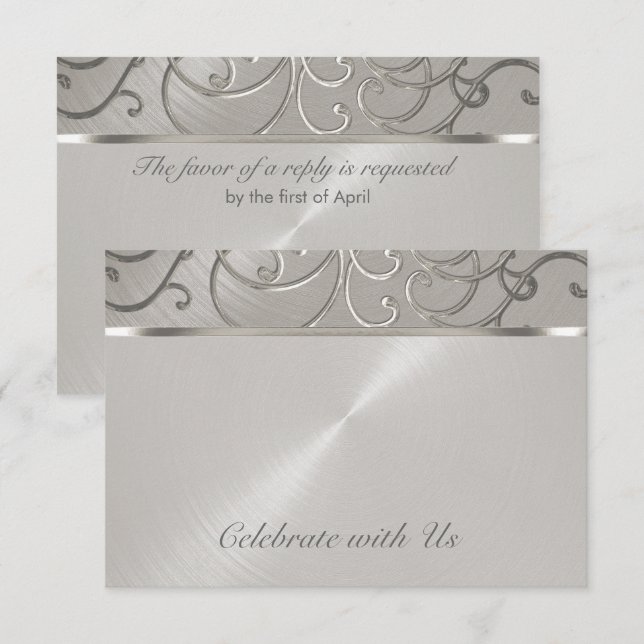 Convites Quinceanera All Silver Filigree Swirls (Frente/Verso)