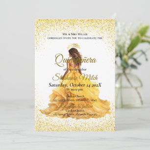 Convites Quinceanera amarela elegante